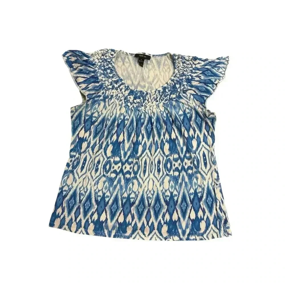 Style & Co Women's XL Blue Geometric Scoop Neck Blouse